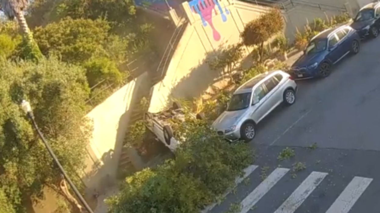 Viral video shows car flying onto San Francisco street, occupants flee crash site: 'It looked like a scene out of Dukes of Hazzard'