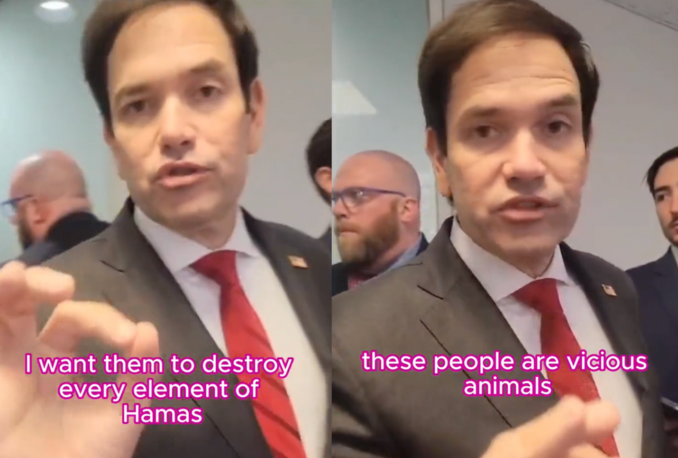 Asked if he will call for a ceasefire‚ Sen. Marco Rubio informs activist that he wants the 'vicious animals' of Hamas destroyed