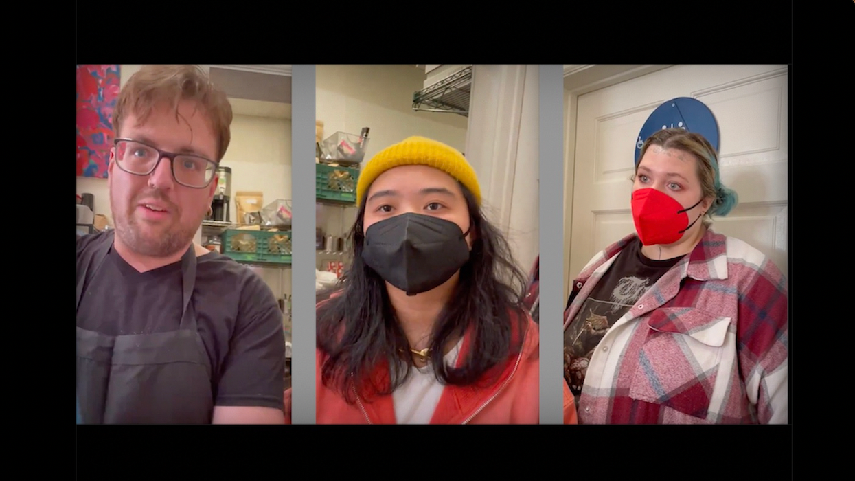 Reportedly Jewish customer wants to document anti-Semitic graffiti in coffee shop restroom. Rabid leftist workers block her.