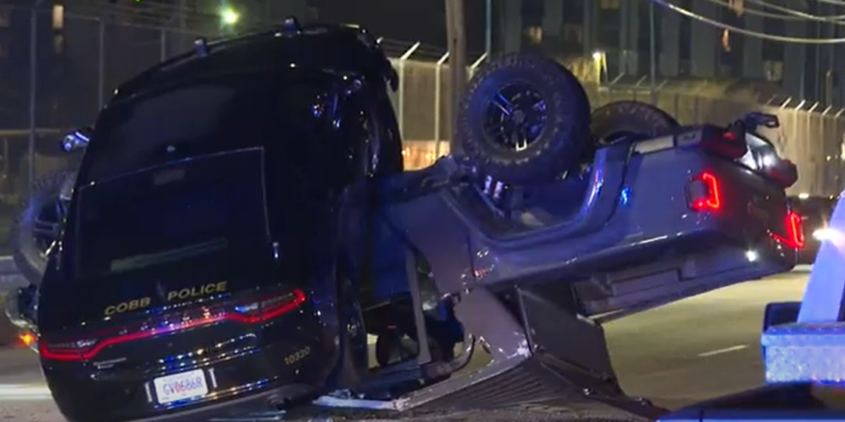 NextImg:Atlanta police chase ends with cop car on top of suspect's crushed, overturned Jeep | Blaze Media