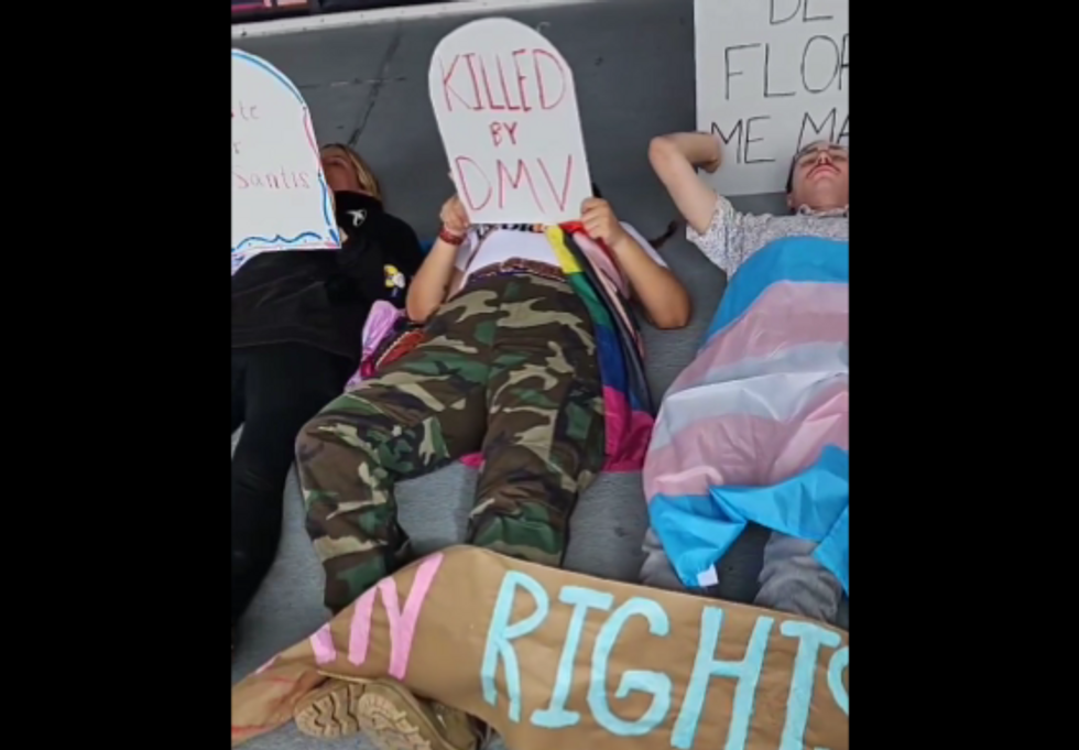 FL transgender activists stage die-in demonstrations at DMVs over new driver's license rule
