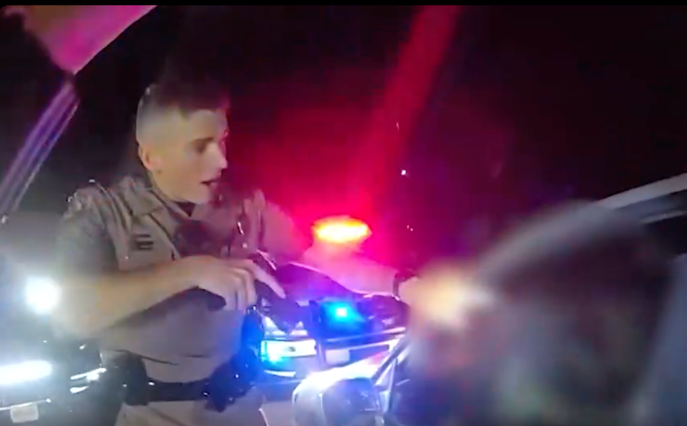 Florida female going wrong way on interstate claims husband was driving. Then cops find rather large hole in her story.