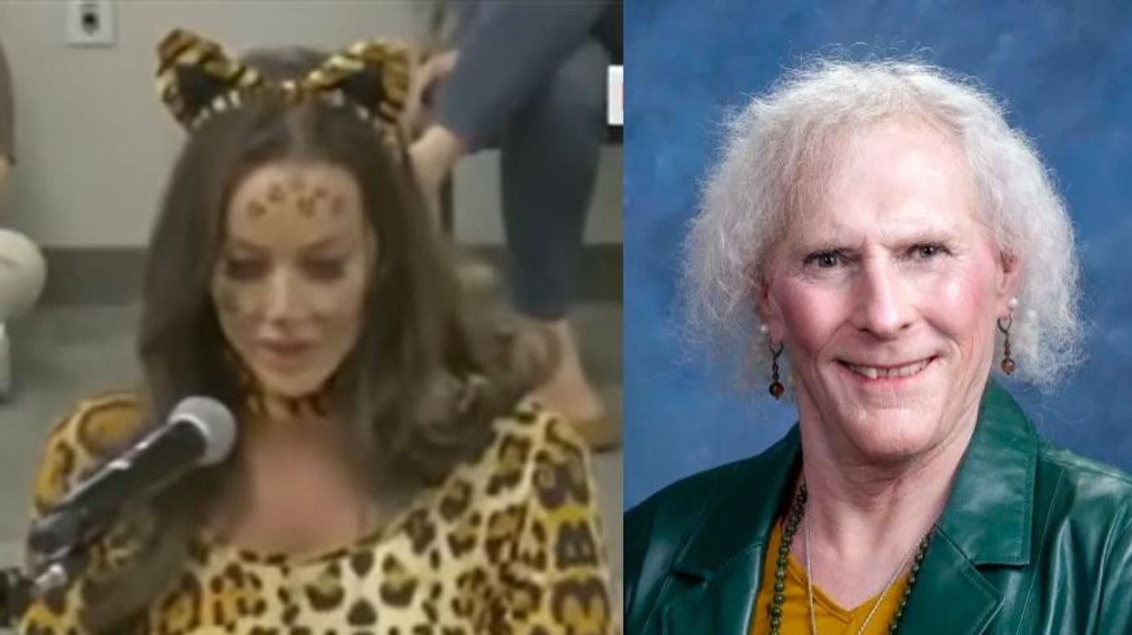 'Patriot Barbie' shows up to school board meeting in cat costume to troll transgender board member who 'wears his deceased wife's clothing'