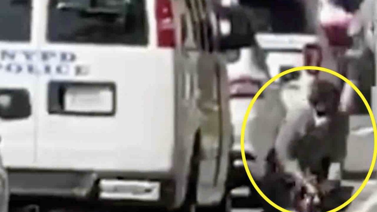 Leftist thug caught on video allegedly trying to cut brake lines on NYPD vehicle. He doesn't get far.