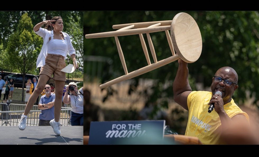 Leftist US Reps. AOC, Jamaal Bowman get ridiculed for imitating angry rappers on Bronx rally stage ahead of primary election