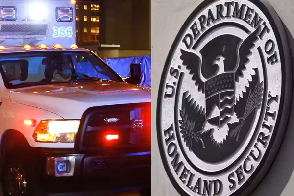 Man rams stolen ambulance into DHS office building, douses it in accelerant, police say