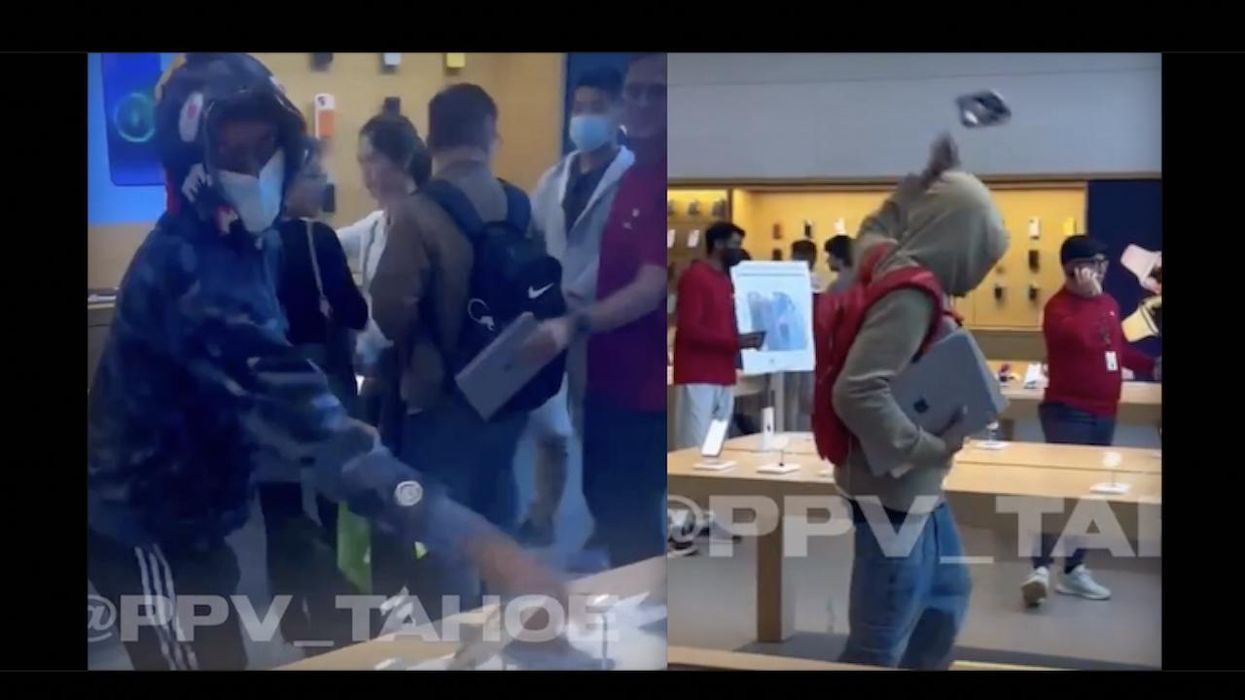 Masked robbers face no resistance, easily steal $35,000 in products from crowded Apple Store. One crook reportedly threatened violence against anyone trying to stop them.