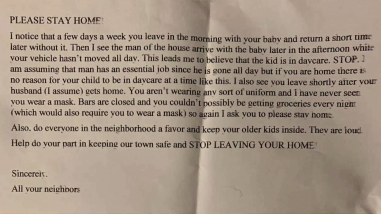 Neighbor sends nasty ‘stay at home’ note to woman who turns out to be a 911 dispatcher