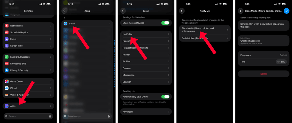 Notify Me Edit Options in Safari on iOS 27
