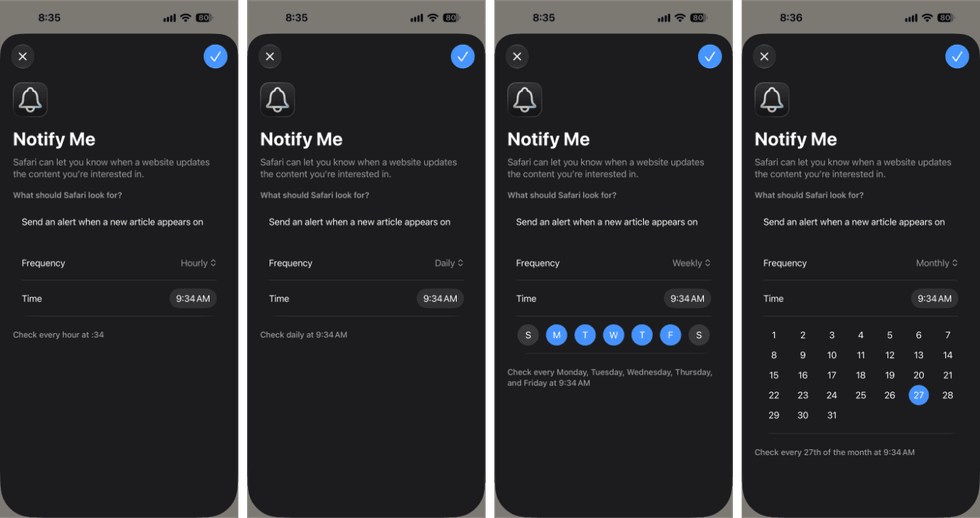 Notify Me Frequency in Safari on iOS 27