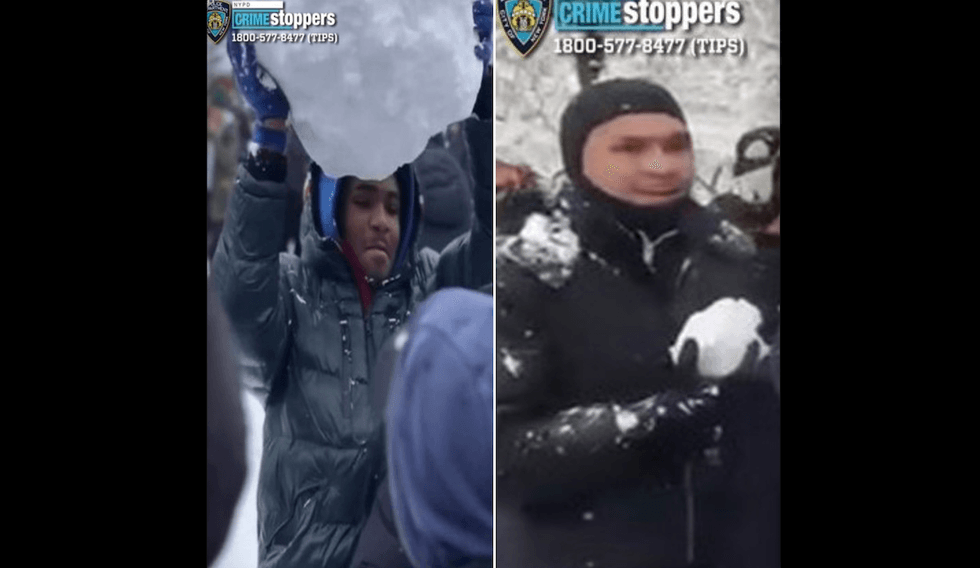 NYPD releases photos of pair wanted in viral mob attack on cops amid snowball fight