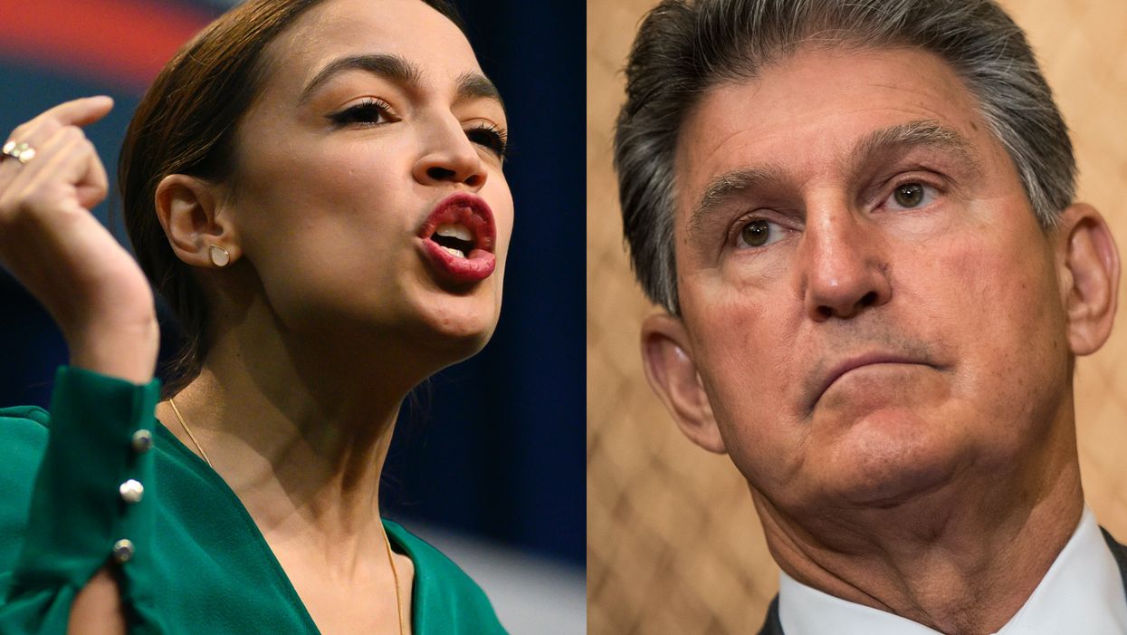Ocasio-Cortez lashes out at Democrat Joe Manchin for rebuking 'crazy socialist agenda' with snarky​ photo of her glaring at him