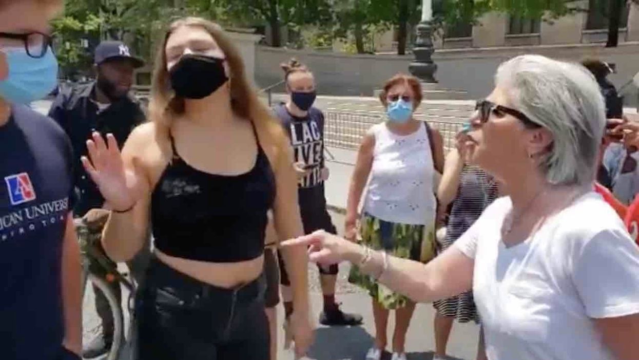 Older woman gets right back in leftist's face after he orders her to 'check your f***ing privilege'