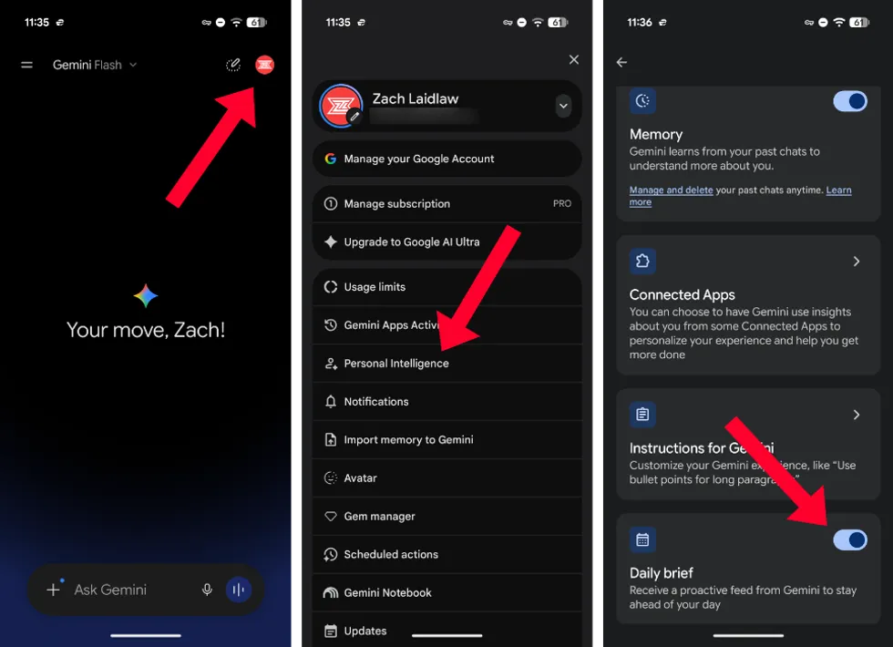 Personal Intelligence Settings