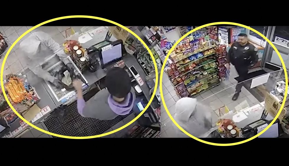 Poetic justice: Cop walks into 7-Eleven while armed robber stands in front of register with bag full of stolen cash