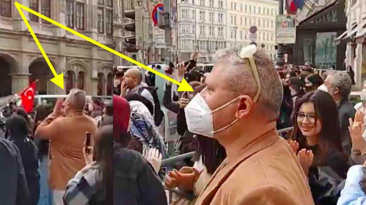 Pro-Palestinian man yells, 'Stick the Holocaust up your ass!' amid pro-Israel activities in Vienna. The anti-Semitic outburst draws cheers and applause.