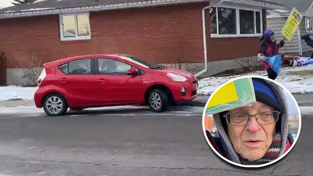 Pro-trans activist drives onto sidewalk, honks horn at senior citizen for 30 minutes outside drag queen story time