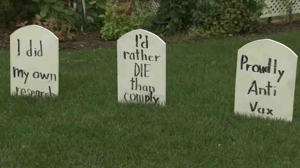 Pro-vaccine couple creates Halloween tombstones marking demise of anti-vaccine beliefs — and display is vandalized