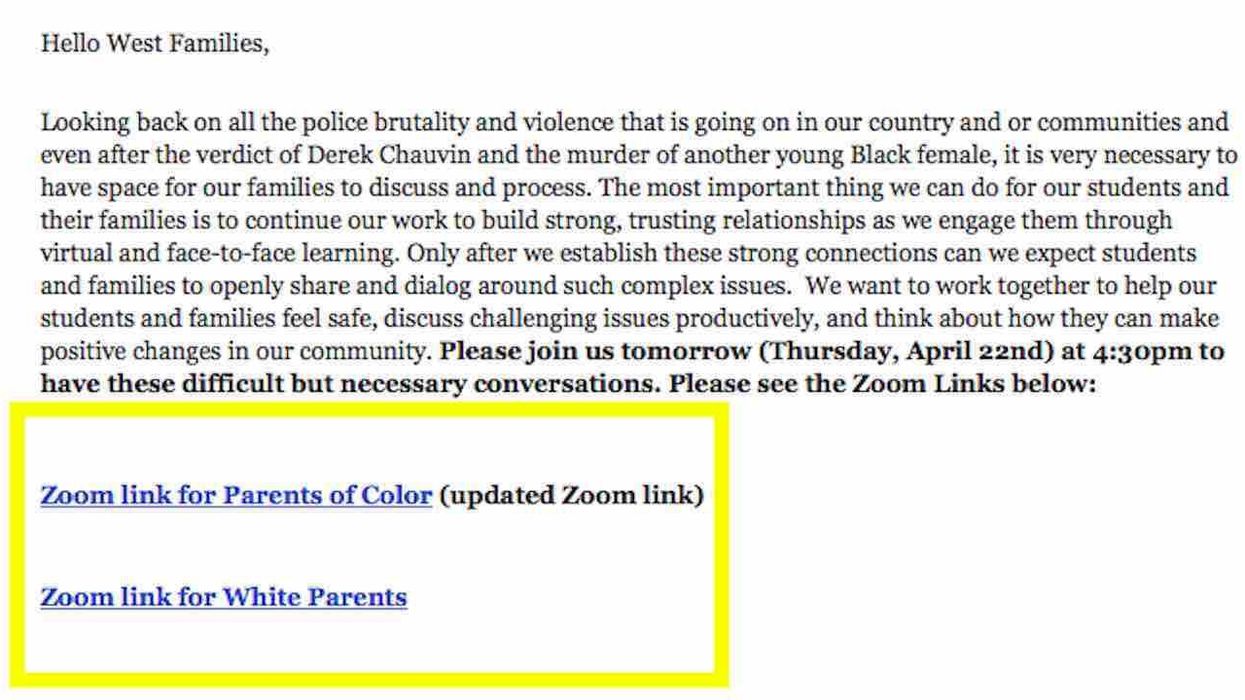Public high school meeting on 'police brutality' lists separate Zoom links — one 'for Parents of Color' and the other 'for White Parents'