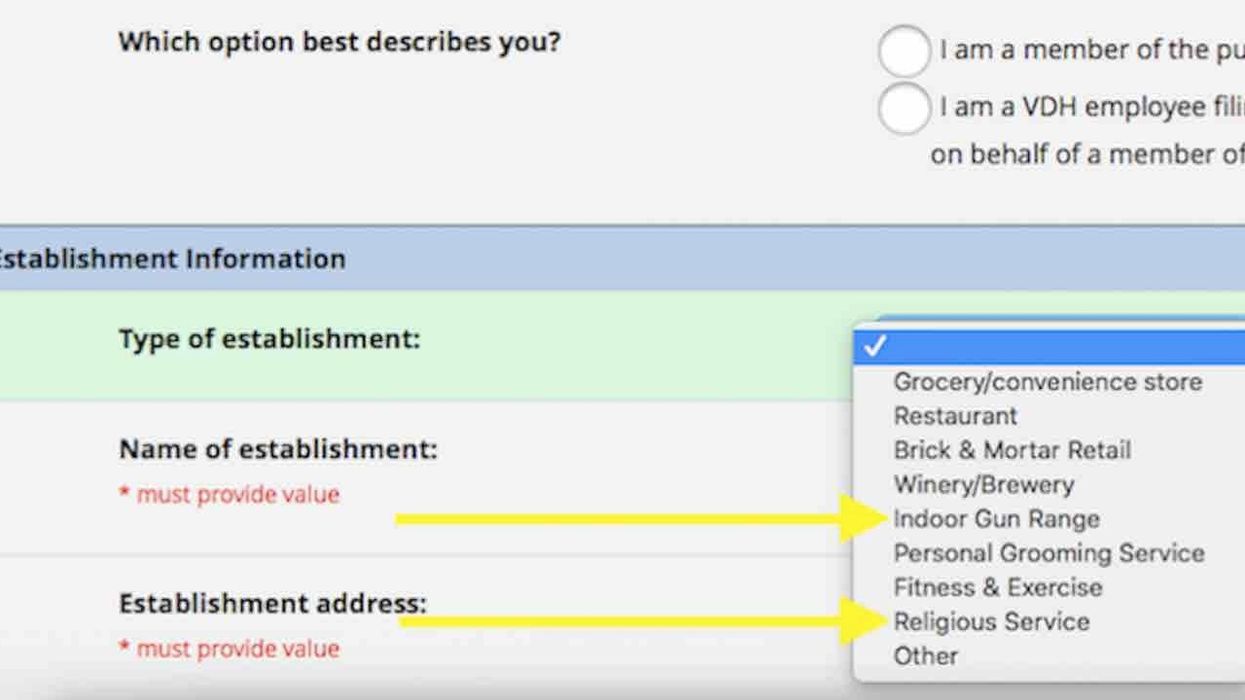 'Religious service,' 'indoor gun range' listed on Virginia health dept. 'online complaint' form