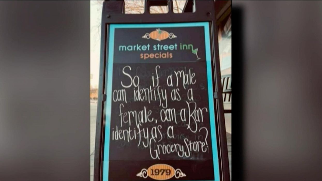Restaurant owner issues apology after 'insensitive and derogatory' display sign: 'If a male can identify as a female, can a bar identify as a grocery store?'