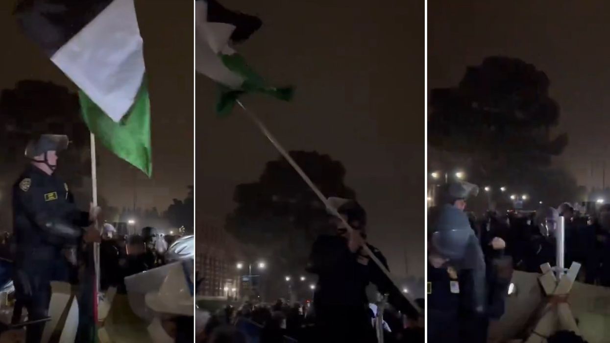 Riot police successfully take control at UCLA, throwing away Hamas-endorsed radicals' Palestinian flag