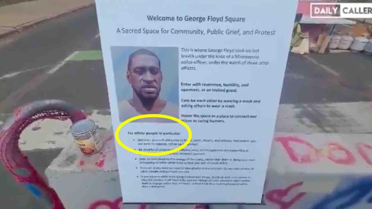 Rules 'for white people' posted at barricaded entrance of George Floyd Square in Minneapolis, the 'sacred space' where he died