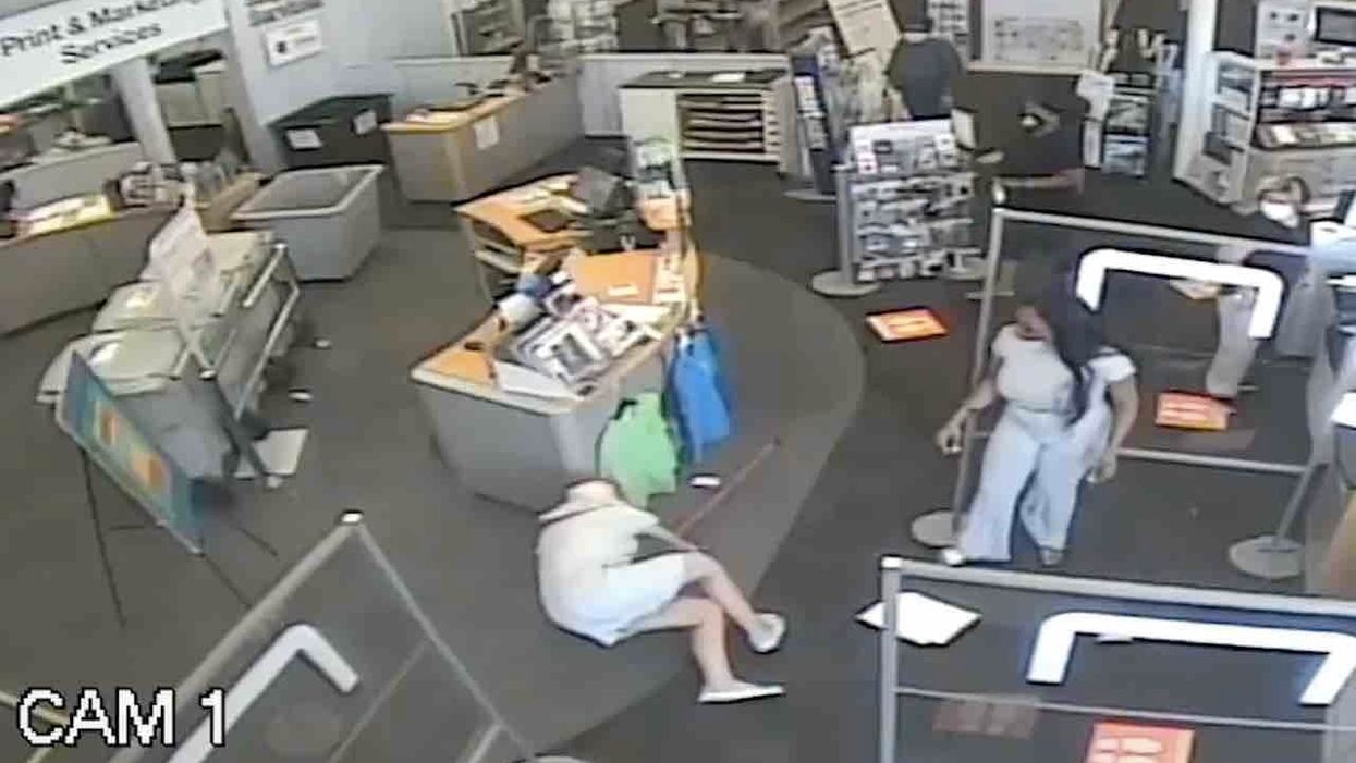 Staples customer throws woman with a cane to the floor, breaking her leg, for told to socially distance