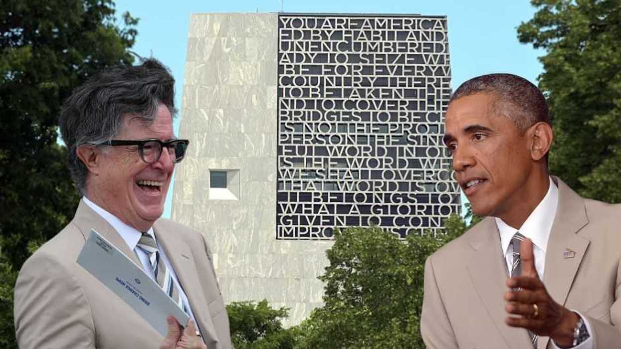 Tan-splaining Colbert celebrates 'scandal-free' Obama at new presidential center opening