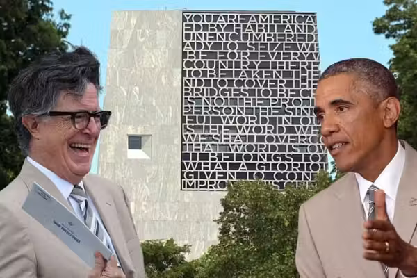 Tan-splaining Colbert celebrates 'scandal-free' Obama at new presidential center opening