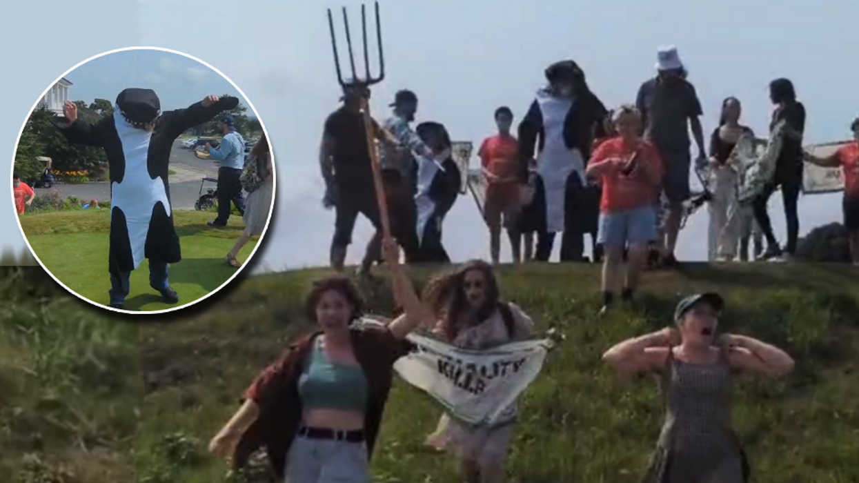 'Tax the motherf**king rich!' Climate protesters with pitchforks take over elite golf course in the Hamptons, claim it is stolen Indian land