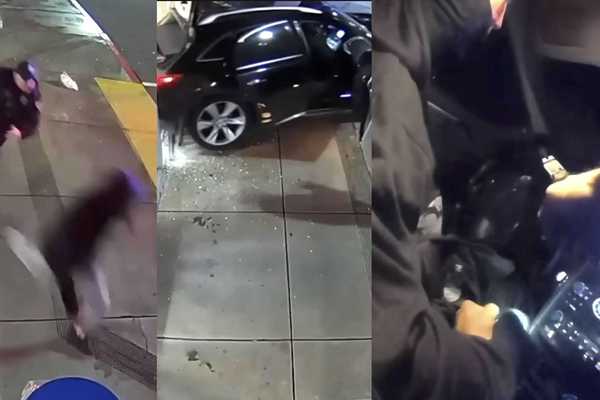 Unbelievable police video shows cop accidentally kidnapped by getaway driver after armed robbery