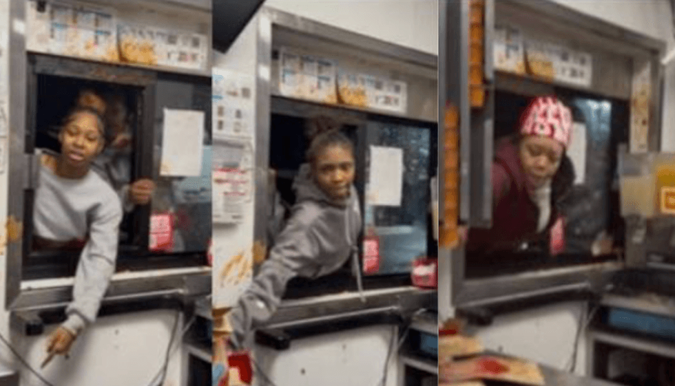 Unhinged females caught on video going absolutely ballistic at Wendy's drive-thru window as employees take cover