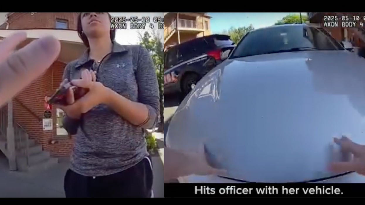 Video: Entitled female hits cop with car, drives down closed street because she has to 'go to work.' Bad idea.