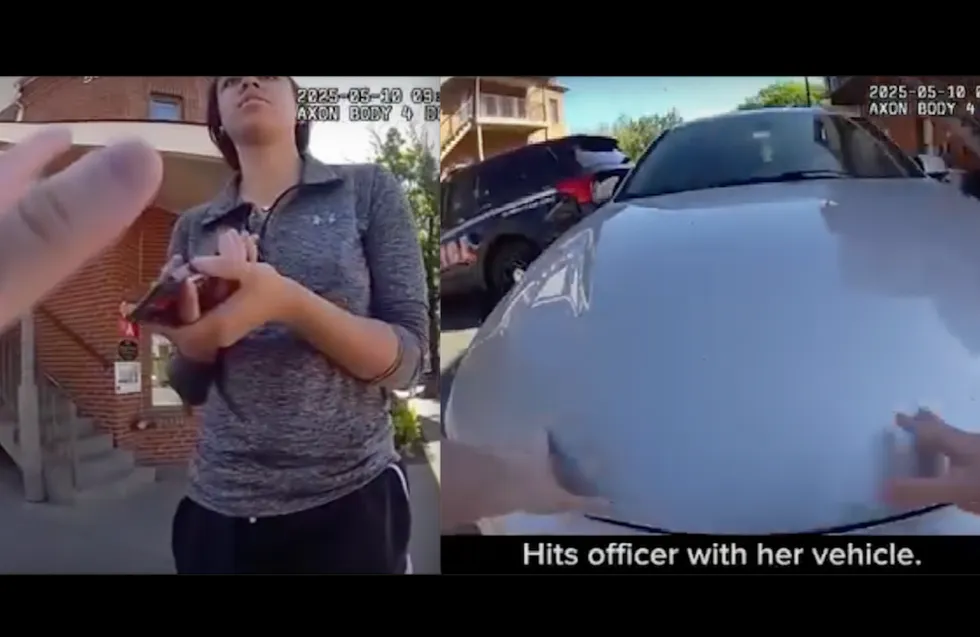 Video: Entitled female hits cop with car, drives down closed street because she has to 'go to work.' Bad idea.