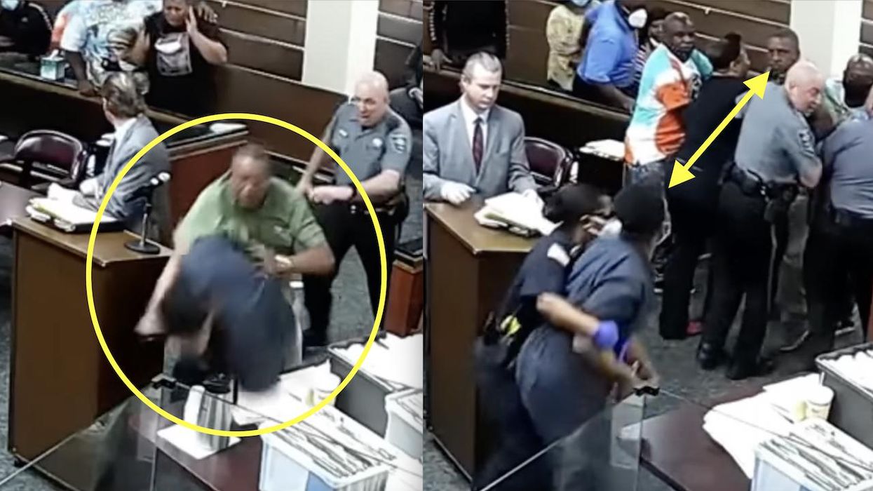 Video: Father attacks his son's killer in courtroom — then handcuffed killer rises from floor, yells at victim's father, 'I'm gonna beat your a**, boy!'