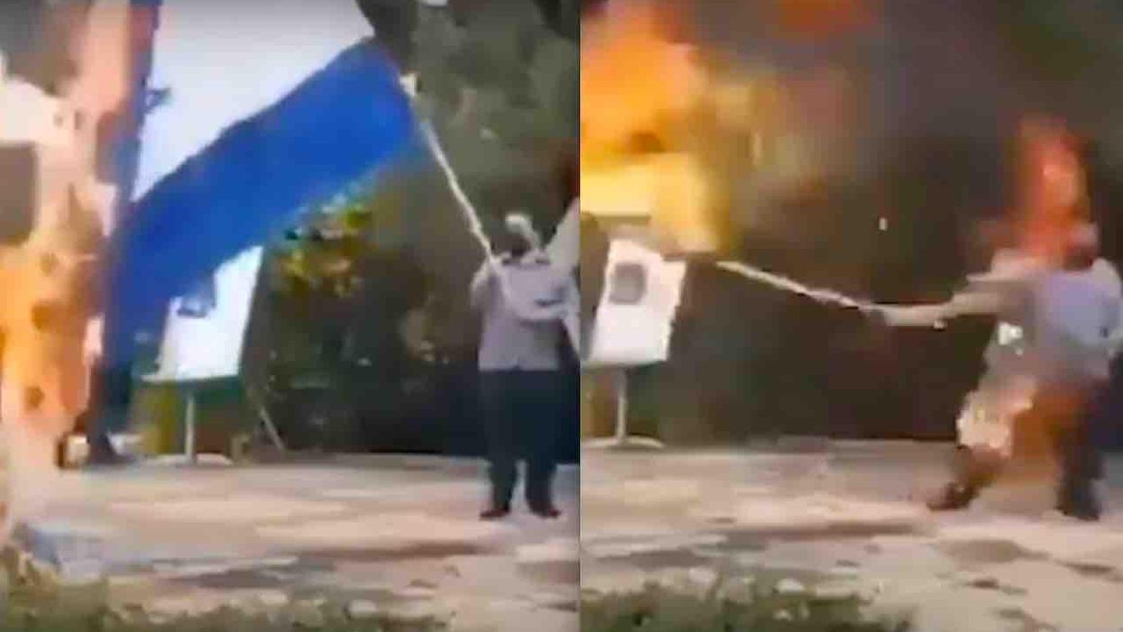 VIDEO: Iranian authorities attempt to burn Israeli flag — but 'karma' turns the tables all the way over