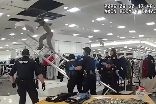 Video: Punk pays the price after cops catch him crawling above department store ceiling