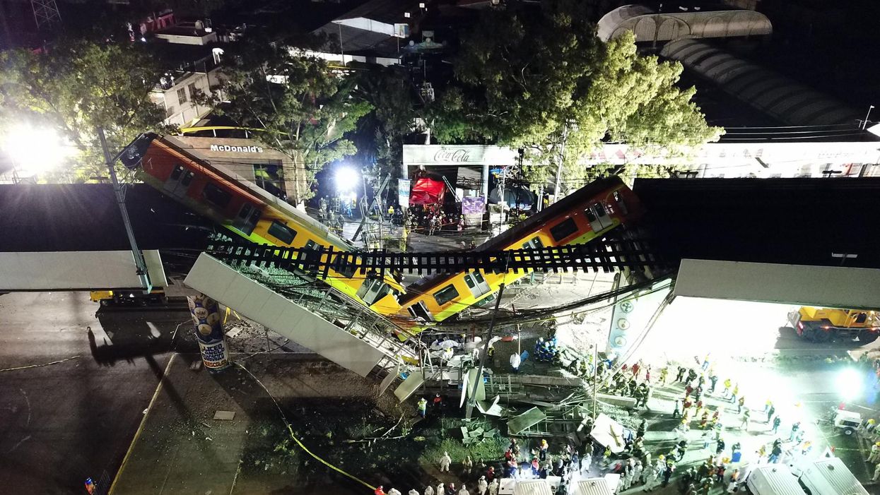 Video shows the moment a Mexico City subway overpass collapses, killing at least 23 people, injuring scores more