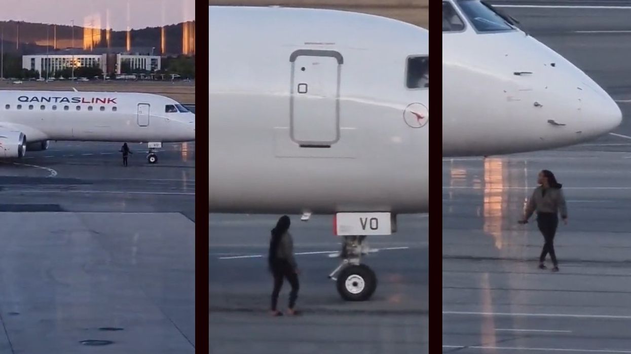 Video shows woman who missed her flight attempting to stop plane at Australian airport