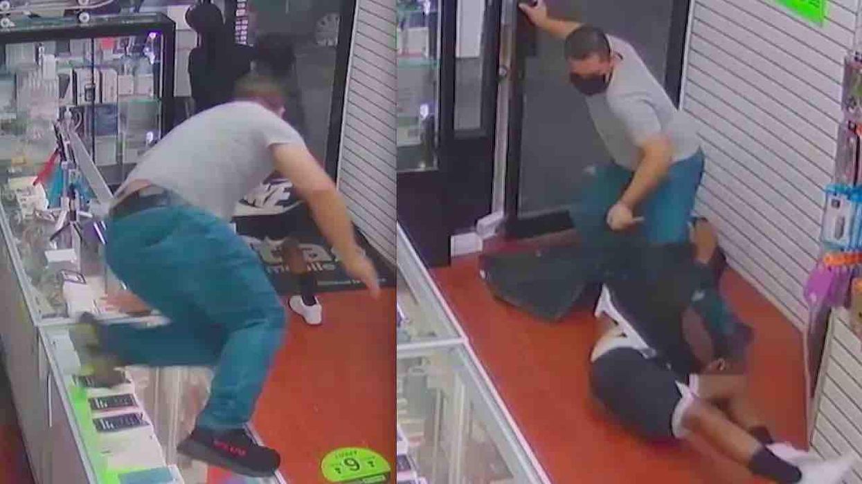 VIDEO: Store employee jumps counter, easily wrestles thief to floor — but tables turn for worker when threatening foe enters the fray
