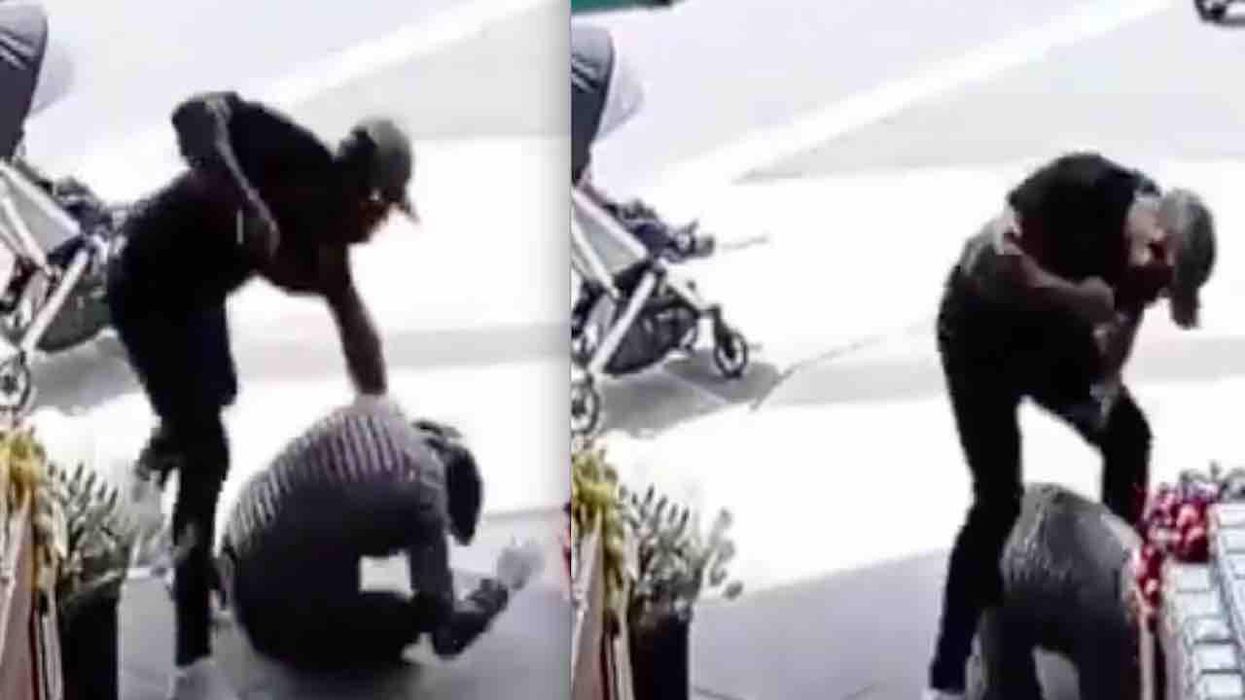 VIDEO: Unhinged man delivers flurry of unprovoked punches on Asian father — whose 1-year-old child sits in stroller just feet away