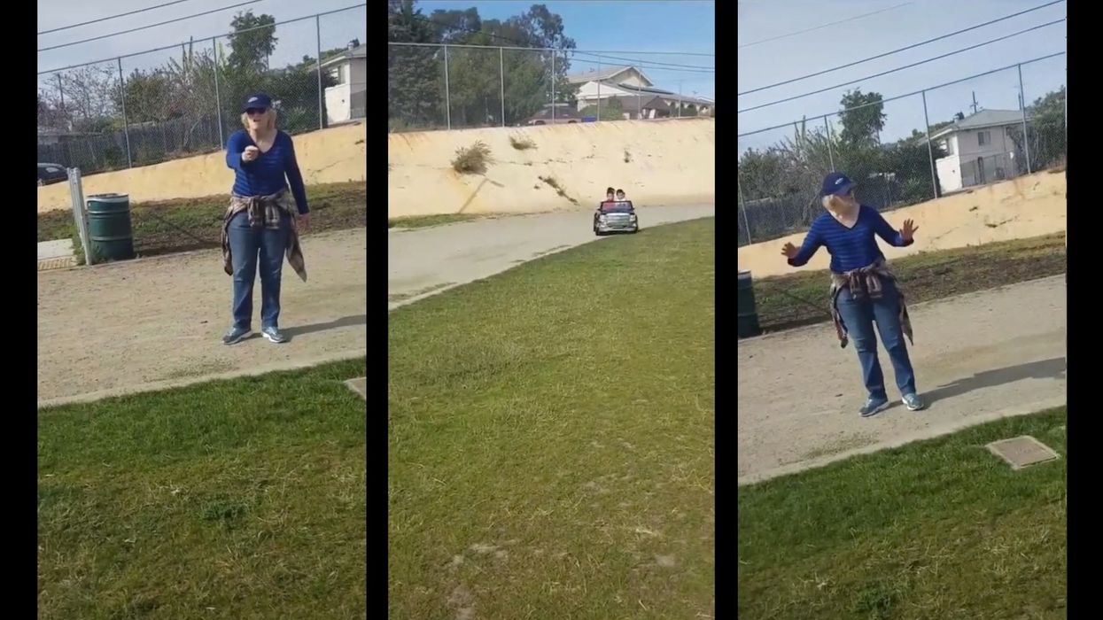 VIDEO: Worked-up 'Karen' scolds mom for letting her kids drive toy Power Wheels car without a drivers license