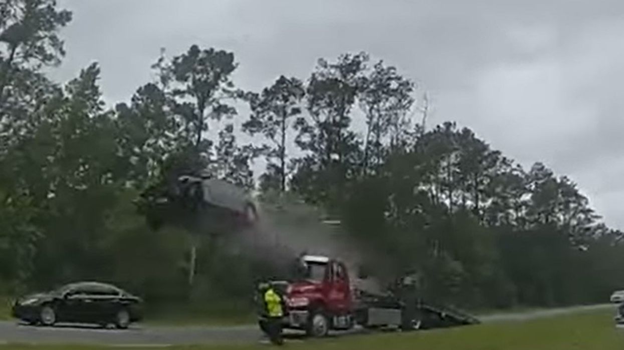 Viral video shows Georgia car flying 120 feet into the air after hitting tow-truck ramp