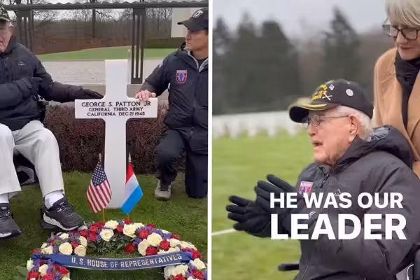 WWII veteran honors Gen. Patton’s legacy with touching gravesite tribute alongside renowned general’s granddaughter